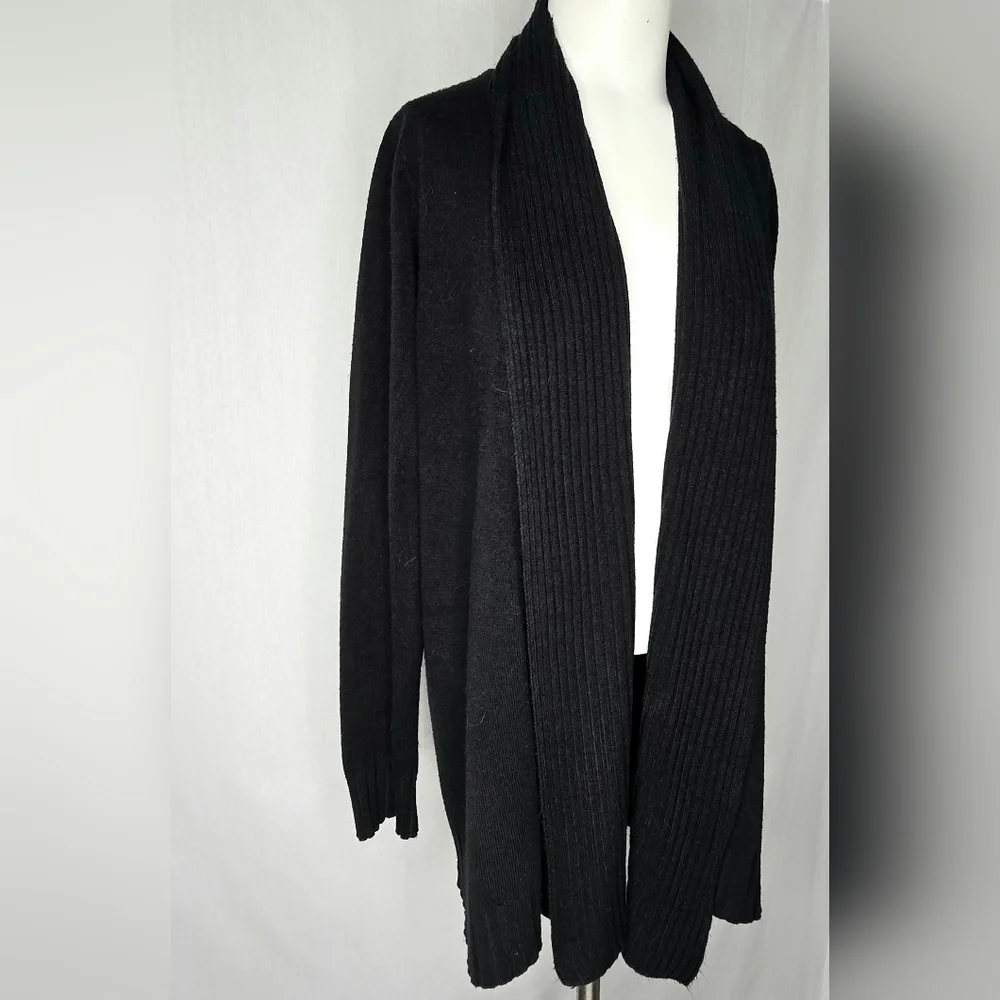 Nouveaux Black Shawl Collar Cardigan Longline Ribbed Sweater EUC Size L‎